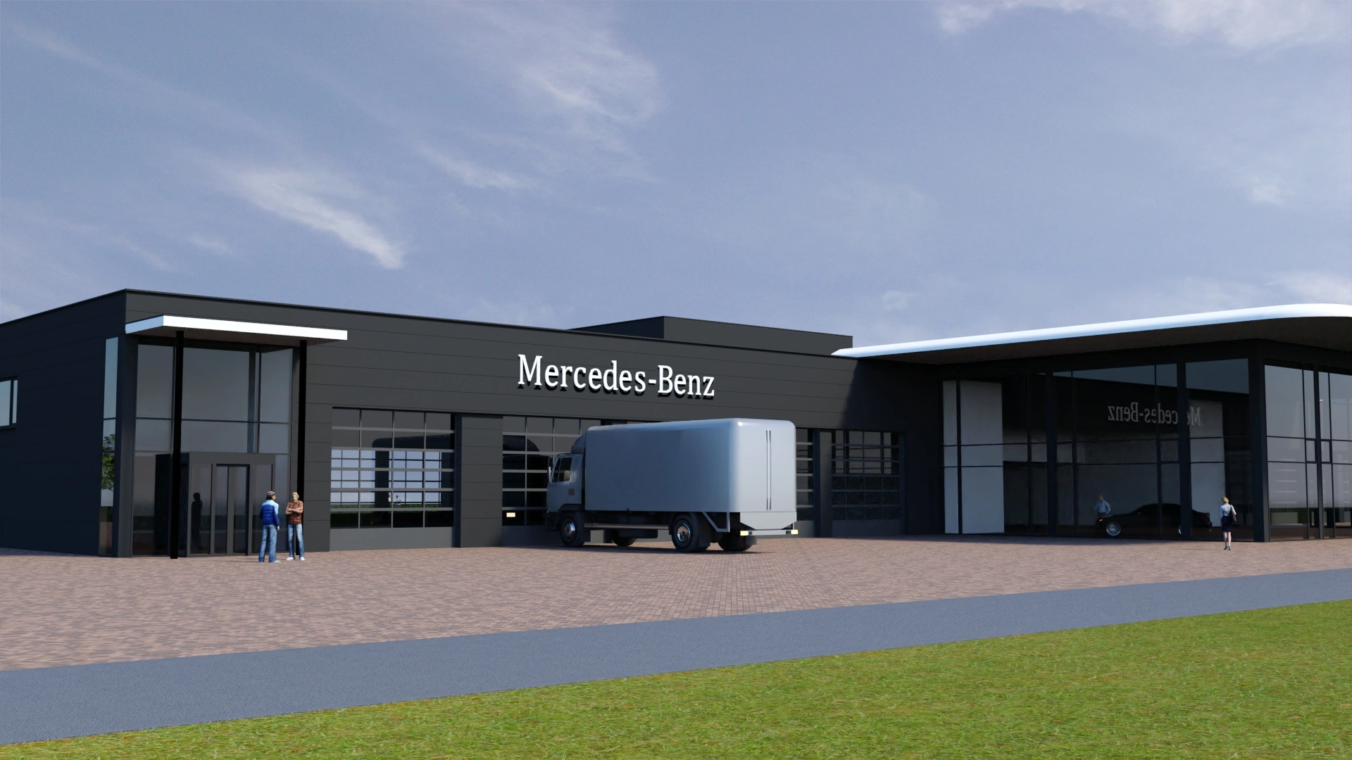 Impressie nieuwe pand Gomes Greenpark Aalsmeer voor personenwagens, bedrijfswagens en trucks